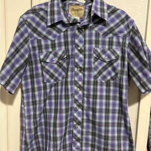 Wrangler Men's Casual Purple Plaid Button Down Shirt